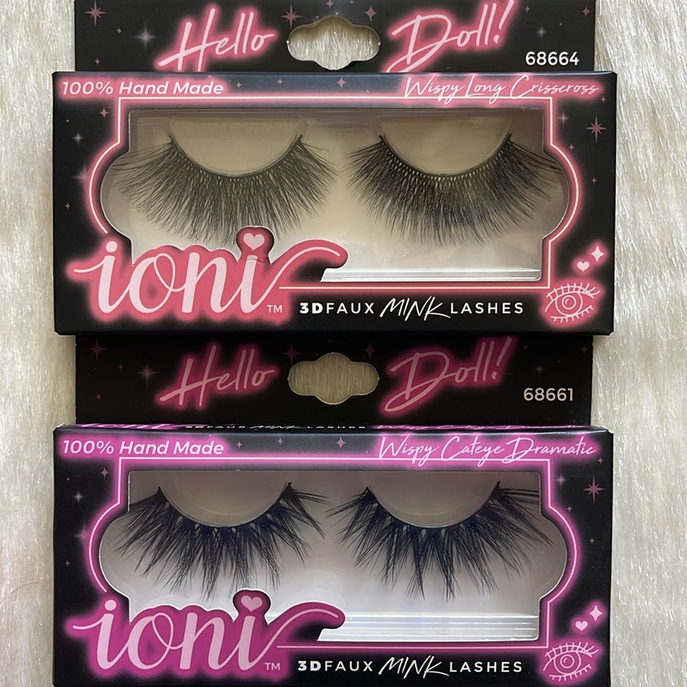 Ioni Cosmetics 3D Faux Mink Vegan Wispy Handmade Reusable Eyelashes 2 Piece Set